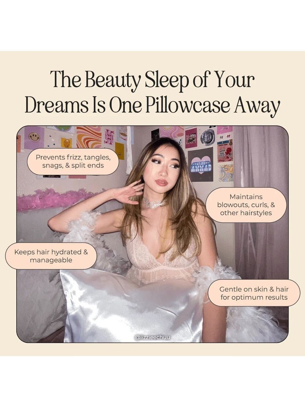 Insert Name Here INH 100% Satin Pillowcase | NEW | Ivory Premium Pillowcase - Picture 8 of 14